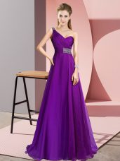 Criss Cross Prom Dress Purple for Prom and Party with Beading Brush Train
