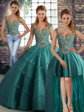 Fancy Floor Length Teal Sweet 16 Quinceanera Dress Tulle Sleeveless Beading and Appliques