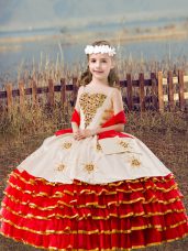 Wonderful Red Sleeveless Organza Lace Up Child Pageant Dress for Wedding Party