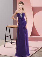 Nice Floor Length Purple Dress for Prom Chiffon Sleeveless Beading
