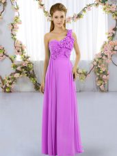 Sleeveless Chiffon Floor Length Lace Up Dama Dress for Quinceanera in Lilac with Hand Made Flower