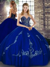 Ball Gowns Sweet 16 Dresses Royal Blue Sweetheart Tulle Sleeveless Floor Length Lace Up