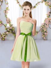 Sleeveless Mini Length Belt Lace Up Quinceanera Dama Dress with Yellow Green