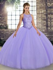 Designer Ball Gowns Quinceanera Dresses Lavender Scoop Tulle Sleeveless Floor Length Lace Up