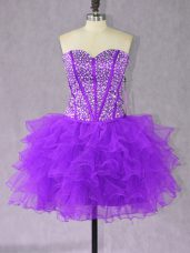 Deluxe Organza Sleeveless Mini Length Party Dresses and Beading and Ruffles