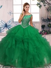 Inexpensive Ball Gowns 15 Quinceanera Dress Green Scoop Organza Sleeveless Floor Length Zipper