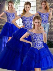 Sleeveless Brush Train Lace Up Beading and Lace Quinceanera Gown