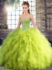 Chic Yellow Green Sleeveless Tulle Lace Up Vestidos de Quinceanera for Military Ball and Sweet 16 and Quinceanera