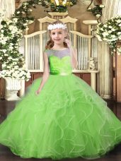 Backless Scoop Lace and Ruffles Little Girls Pageant Dress Tulle Sleeveless