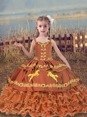 Stylish Straps Sleeveless Organza Pageant Dress for Girls Beading and Embroidery and Ruffled Layers Lace Up