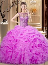 Elegant Sleeveless Organza Floor Length Lace Up Sweet 16 Quinceanera Dress in Lilac with Beading and Pick Ups