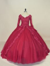 Simple Long Sleeves Lace Up Floor Length Lace and Appliques 15th Birthday Dress