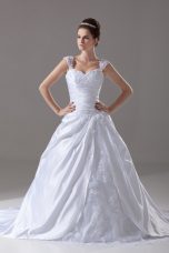Hot Sale Ball Gowns Sleeveless White Wedding Dress Brush Train Lace Up