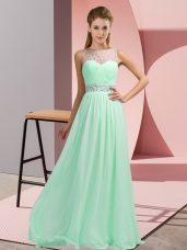 Chiffon Scoop Sleeveless Backless Beading Prom Dresses in Apple Green