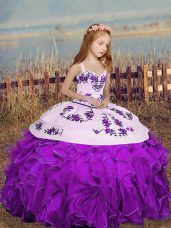 New Style Purple Straps Neckline Embroidery Girls Pageant Dresses Sleeveless Lace Up