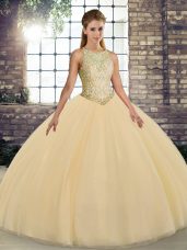 Artistic Embroidery Vestidos de Quinceanera Gold Lace Up Sleeveless Floor Length