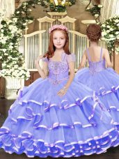 Floor Length Ball Gowns Sleeveless Lavender Pageant Dress Lace Up