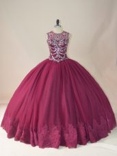 Tulle Long Sleeves Floor Length Quinceanera Gowns and Beading and Appliques
