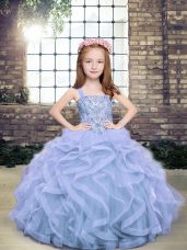 Light Blue Sleeveless Beading Floor Length Little Girl Pageant Dress