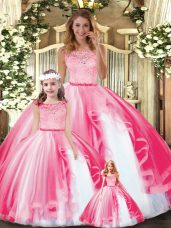 Dynamic Hot Pink Clasp Handle 15 Quinceanera Dress Lace and Ruffles Sleeveless Floor Length