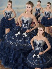 Custom Design Satin and Organza Sleeveless Floor Length 15th Birthday Dress and Embroidery and Ruffles