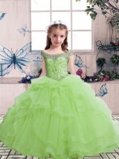 Stylish Sleeveless Lace Up Floor Length Beading and Ruffles Little Girls Pageant Gowns