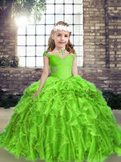Latest Little Girls Pageant Gowns Party and Wedding Party with Beading and Ruffles Straps Sleeveless Lace Up