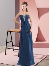 Graceful Floor Length Navy Blue Prom Evening Gown Chiffon Sleeveless Beading