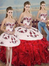 Lovely Sleeveless Lace Up Floor Length Embroidery and Ruffles and Bowknot Quinceanera Dresses