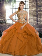 Orange Sleeveless Beading and Ruffles Lace Up Sweet 16 Dress