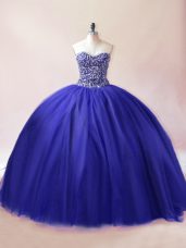 Fabulous Ball Gowns Quinceanera Gowns Royal Blue Sweetheart Tulle Sleeveless Floor Length Lace Up