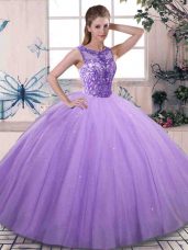 New Style Lavender Sleeveless Floor Length Beading Lace Up Vestidos de Quinceanera
