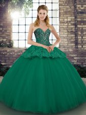 Excellent Sweetheart Sleeveless Lace Up 15th Birthday Dress Green Tulle