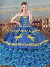 Blue Sleeveless Brush Train Ruffled Layers 15th Birthday Dress