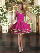 Admirable Fuchsia Dress for Prom Prom and Party with Ruffled Layers Strapless Sleeveless Lace Up