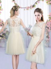 Elegant Champagne Scoop Lace Up Lace and Bowknot Quinceanera Court of Honor Dress Sleeveless