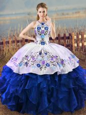 Adorable Organza Sleeveless Floor Length Sweet 16 Quinceanera Dress and Embroidery and Ruffles