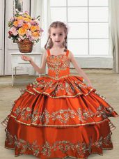 Floor Length Ball Gowns Sleeveless Rust Red Pageant Dresses Lace Up