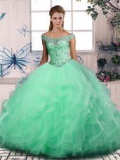 Fashion Beading and Ruffles Sweet 16 Quinceanera Dress Apple Green Lace Up Sleeveless Floor Length