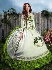 Olive Green Sweetheart Lace Up Embroidery and Ruffles Quince Ball Gowns Sleeveless