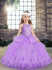 Attractive Floor Length Lace Up High School Pageant Dress Lavender for Party and Wedding Party with Lace and Appliques