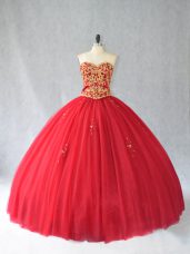 Superior Red Sleeveless Beading Lace Up Vestidos de Quinceanera