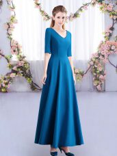 Sumptuous Teal Half Sleeves Ankle Length Ruching Zipper Quinceanera Dama Dress