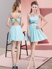Dazzling Mini Length Empire Sleeveless Light Blue Dress for Prom Backless