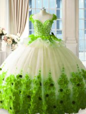 Custom Fit Scoop Sleeveless Tulle Ball Gown Prom Dress Hand Made Flower Zipper