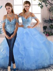 Customized Floor Length Ball Gowns Sleeveless Blue Ball Gown Prom Dress Lace Up
