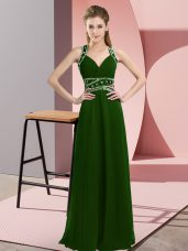 Olive Green Straps Neckline Beading Prom Evening Gown Sleeveless Backless