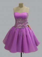 Delicate Lilac Sweetheart Lace Up Beading Prom Party Dress Sleeveless