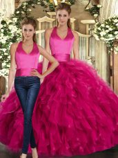 Fitting Tulle Sleeveless Floor Length 15 Quinceanera Dress and Ruffles