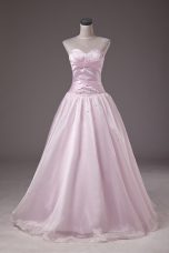 Sumptuous Organza Sweetheart Sleeveless Lace Up Beading Quinceanera Dress in Baby Pink